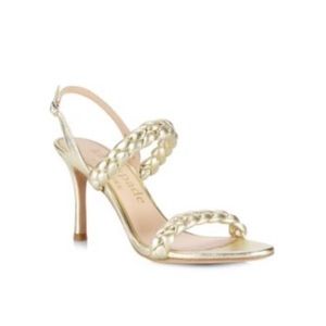Kate Spade New York Womens Leather Braided Straps Slingback Heels Sandals Gold